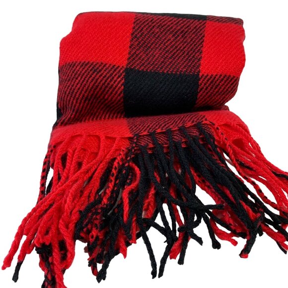 Oversized Tartan Buffalo Plaid Scarf Wrap Shawl Fringe Winter Weather Checked - Picture 5 of 7